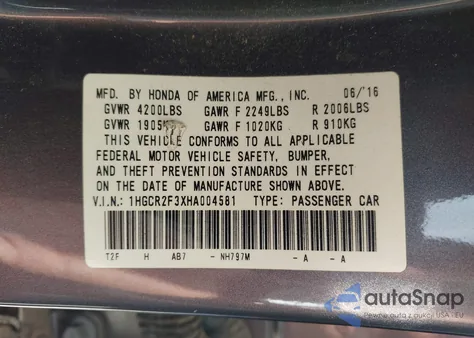 2017 Honda Accord Lx from USA, damaged, VIN 1HGCR2F3XHA004581